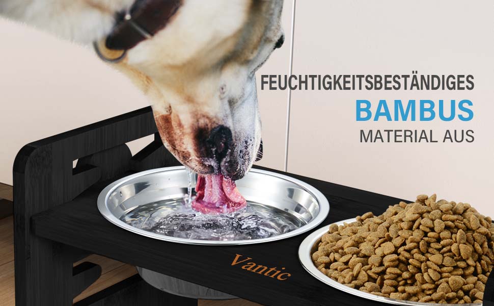 Підвищений годівниця для собак Vantic з підставкою, регульована висота, миска для маленьких собак та котів, міцна годівниця з бамбука з 2 нержавіюними мисками та протиковзкими ніжками (чорний)