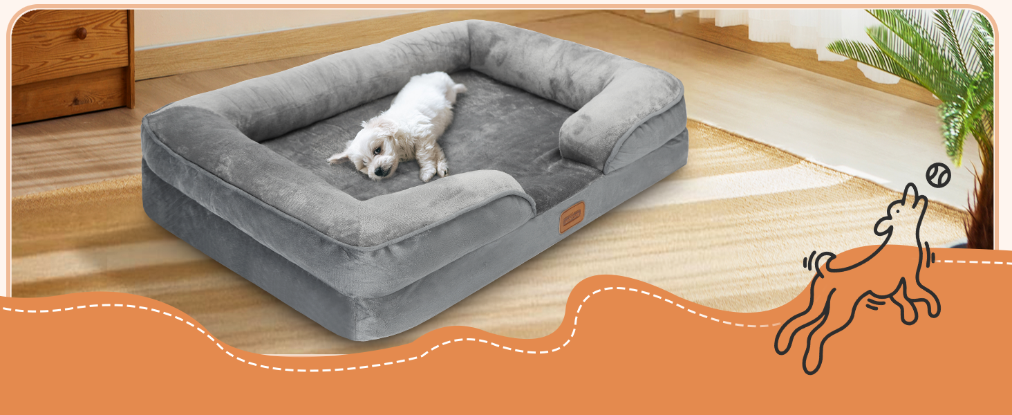 Ортопедичне ліжко для собак Nobleza, середній розмір, 71x58x17 см, з піною з пам'яті, сіре, для маленьких і середніх собак, миється, вологостійке, неслизьке, з високим бортиком