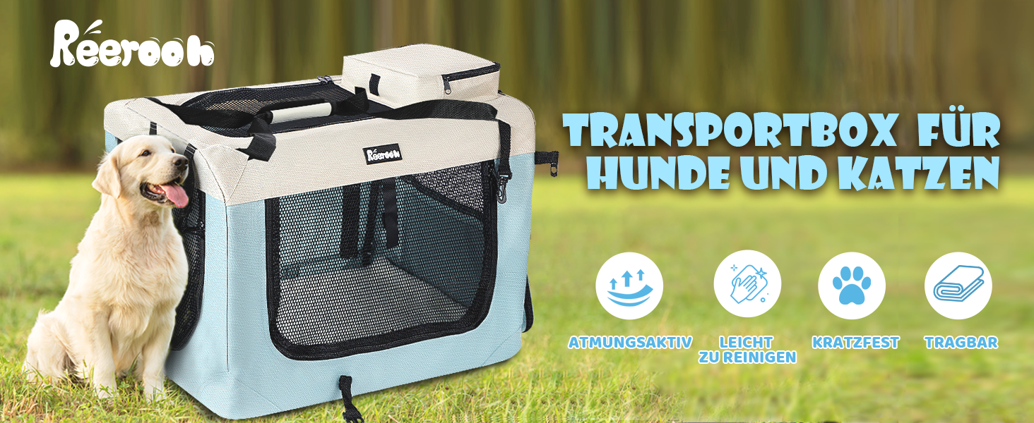 Транспортна переноска для собак та котів XL, 81x58x58 см, складана, з мисками, блакитна