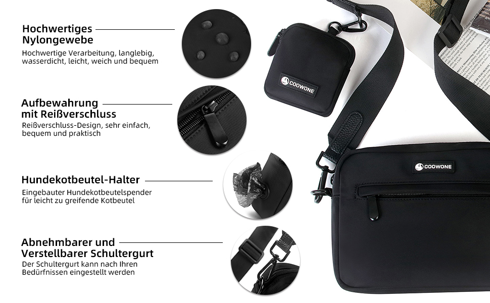 Сумка для ласощів для собак COOWONE - водонепроникна сумка для прогулянок з інтегрованим диспенсером для пакетів, чорна