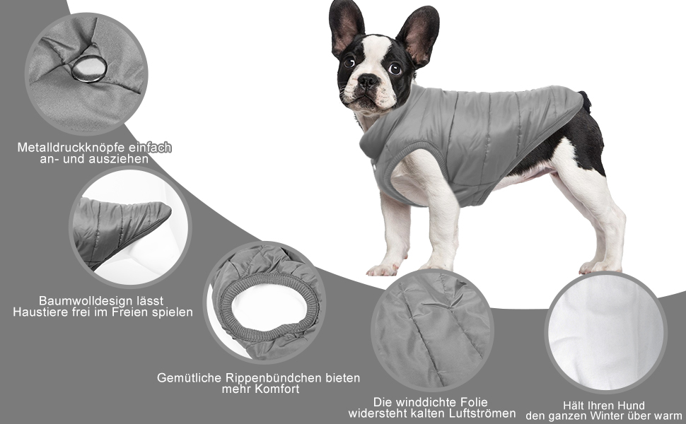 Зимовий одяг для собак Meioro: тепла куртка, жилет з флісу, зручний пуловер для маленьких та середніх собак (Сірий, S)