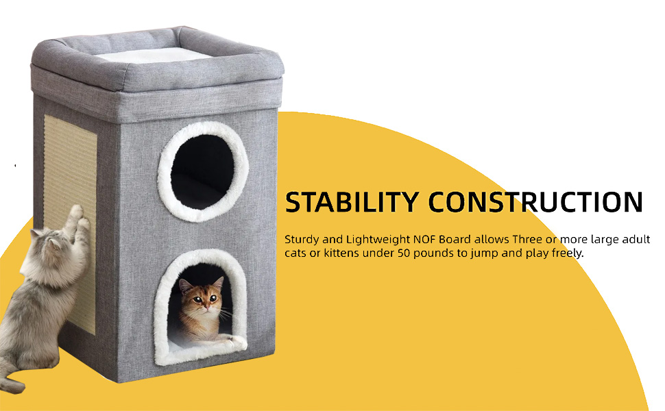 Котячий будиночок-крісло з когтеточкою, 3 рівні, 2 будиночки, когтеточка-дошка, для котів до 20 кг, сірий