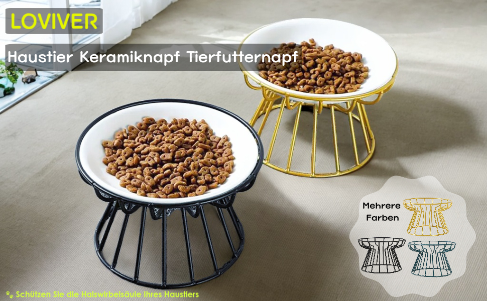 Підвищений миска для котів LOVIVER 2 шт. з кераміки, проти блювоти, захист шийного відділу хребта, неслизький, на підставці