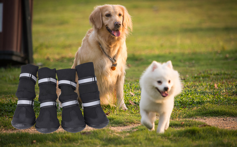 Чоботи для собак Zerodis чорного кольору (4 шт.) - водонепроникні, з антиковзаючою підошвою, теплі захисні чоботи для середніх та великих собак (XL, блакитний)