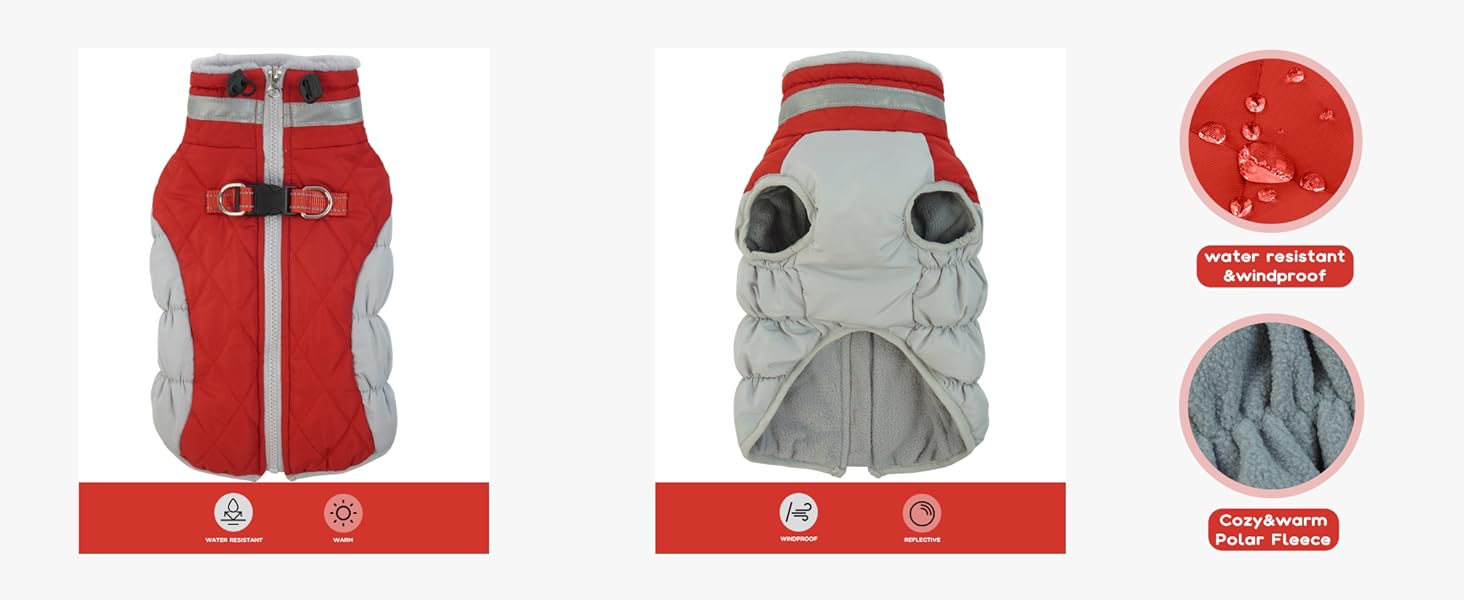 Водонепроникний зимовий теплий одяг для собак: куртка, жилет, пуховик, светр з кільцями D (червоний, 2XL) XXL Червоний