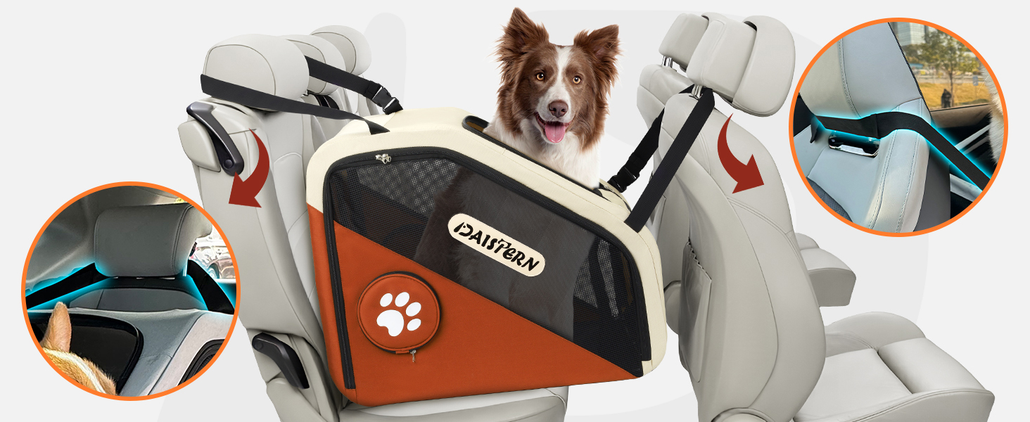 Складана переноска для собак у машину та в подорожі, Softbox для маленьких та середніх собак, швидке складання за 1 хвилину, міцний металевий каркас, дихаючі сітчасті вікна та зручний доступ, коричнева