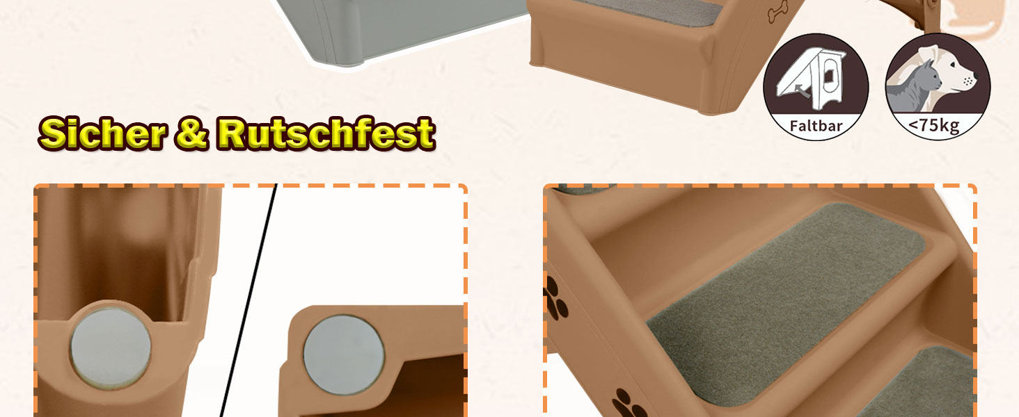 Сходинка для собак і котів SUBTLETY: складана, пластикова, з 4 протиковзкими сходинками, до 75 кг (колір: коричневий)