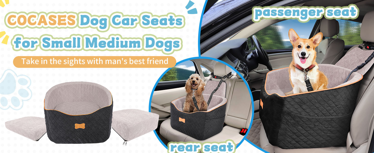 Автокрісло для собак COCASES - зручний кошик для собак малих та середніх порід, регульована висота, з безпечним ременем, знімний та миючий чохол
