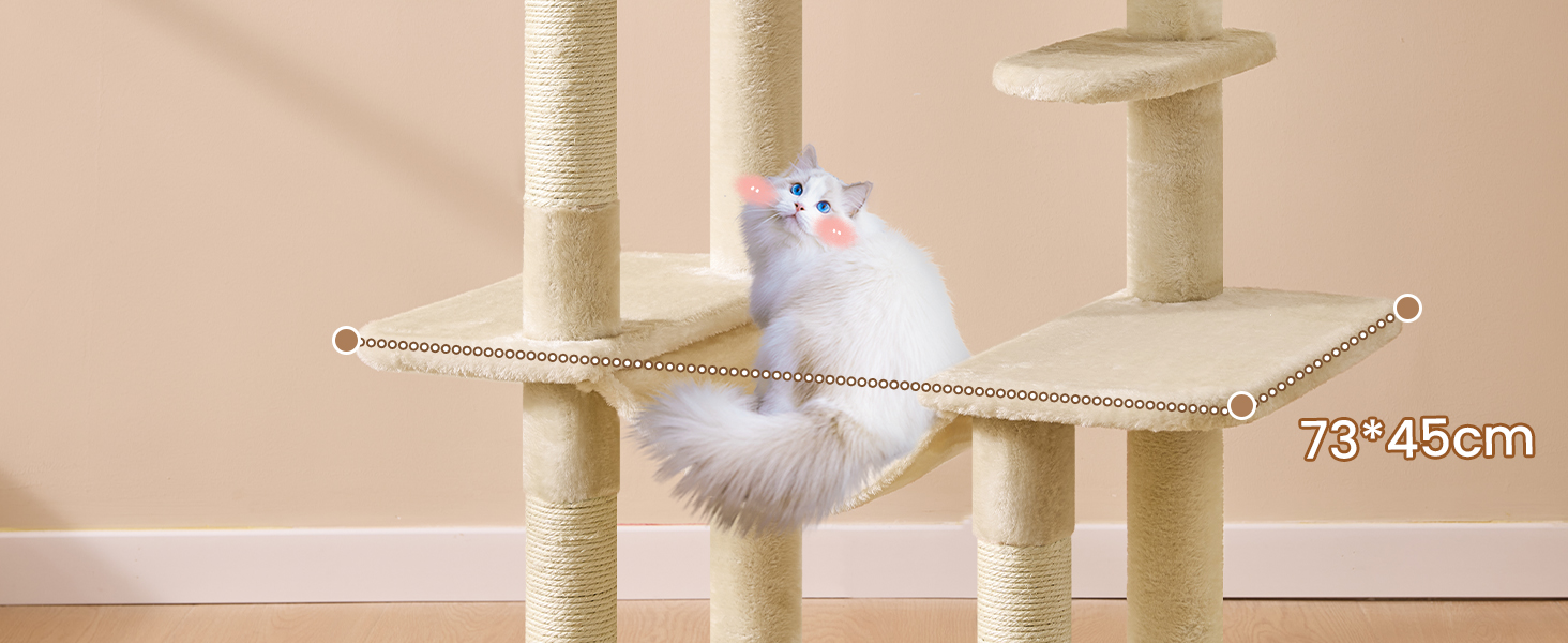 Кігтеточка для котів MSmask велика, багатоярусна, з гамаком та будиночками (150 см, бежева)