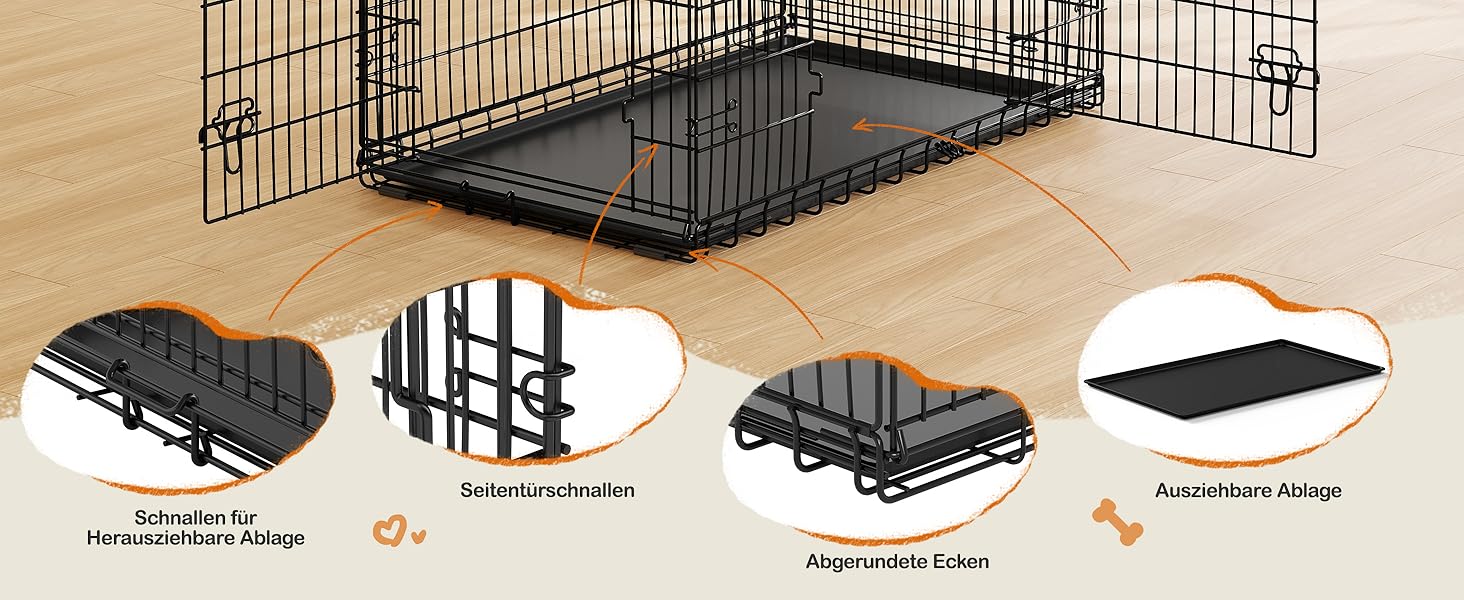 Клітка для собак Yaheetech 122x71x78 см, розкладна з перегородкою, 2 двері, чорна, для дому та транспортування