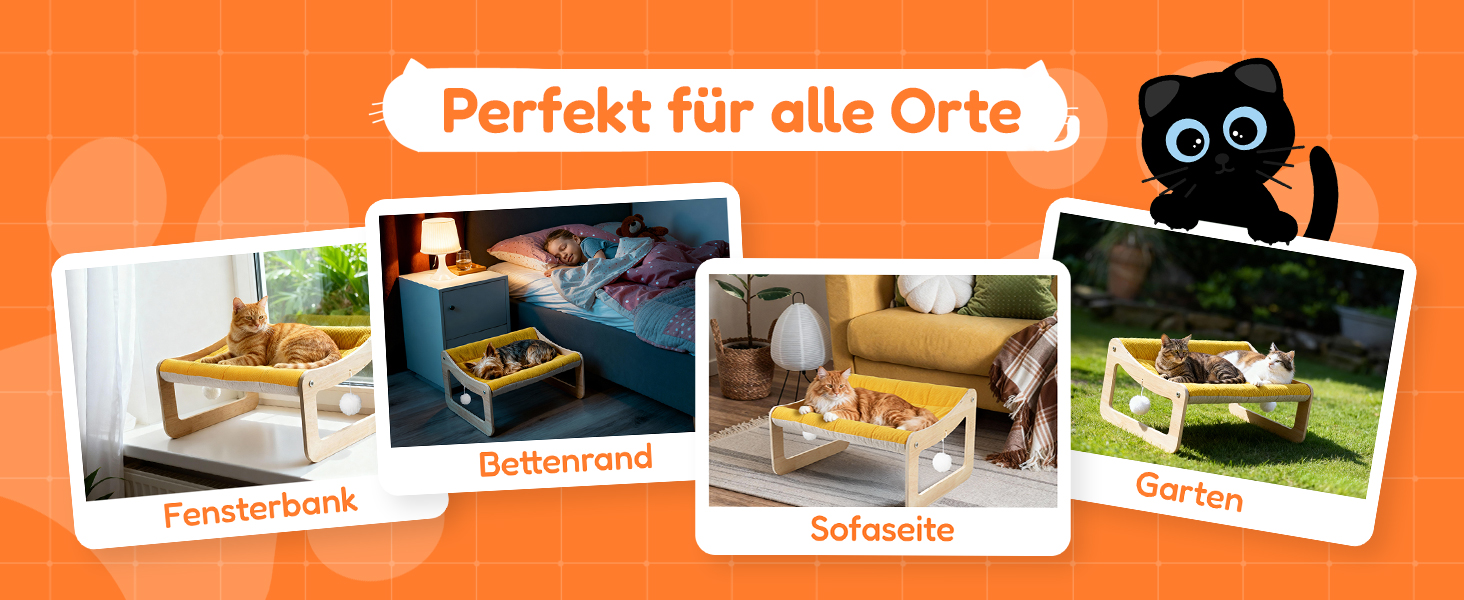 BSWAY Підвищене ліжко-софа для котів з дерева, сонячно-жовтий колір, 53x40 см, стильний котячий стільчик з знімним чохлом для матраца, до 15 кг