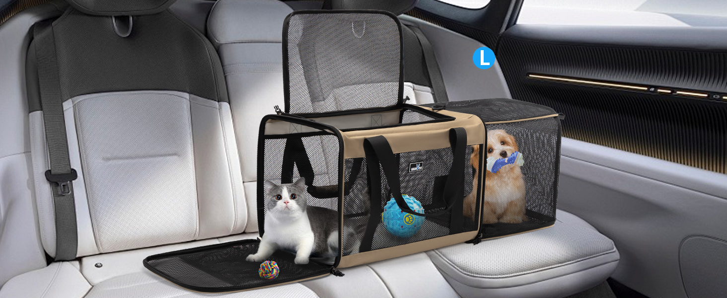 Розширювана переноска для домашніх тварин Wakytu для собак та котів, велика сумка для подорожей з 5 сітчастими вікнами (Коричнева, S)