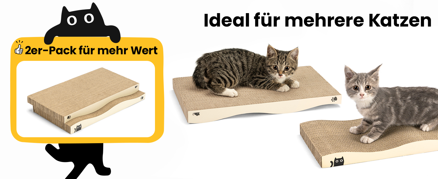 Котячий когтетоп з коробкою та 4 змінними шарами когтеточки - великі меблі для котів з міцного гофрокартону, двосторонні когтеточки з наклейками DIY - лежанка для котів у квартирі, захист меблів, великий розмір