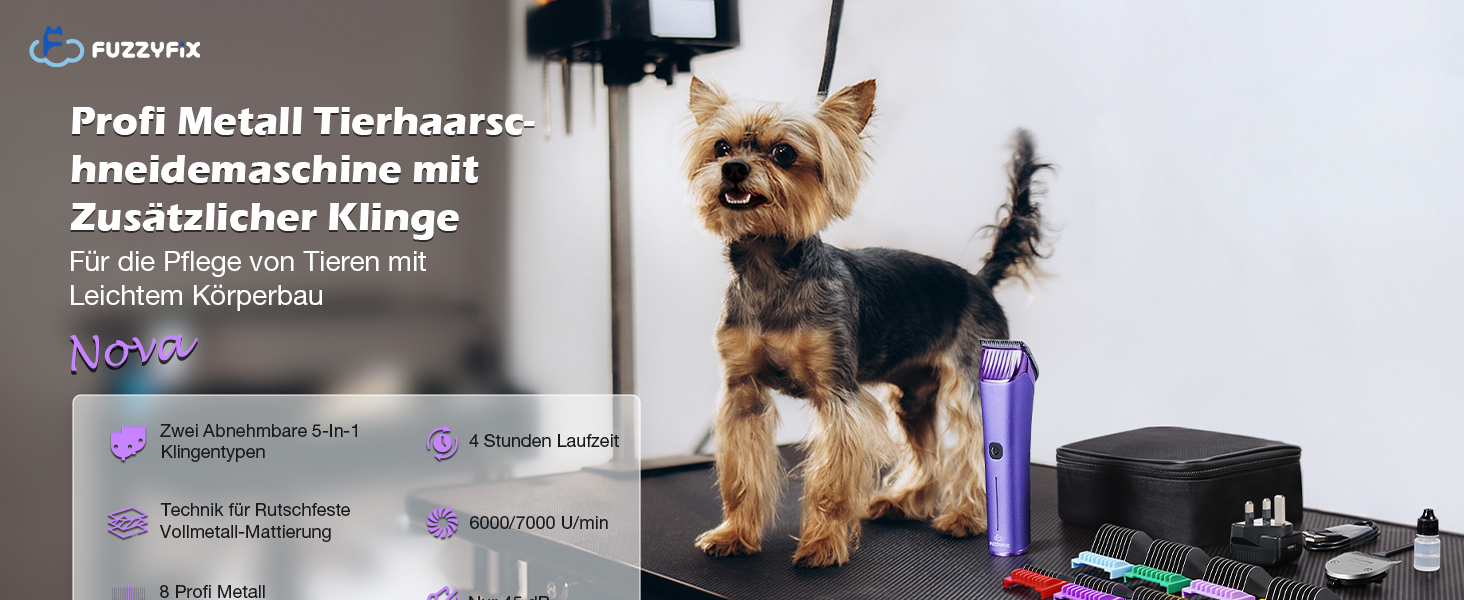 Професійна машинка для стрижки собак FuzzyFix з запасним лезом, 5-в-1, знімає шерсть з собак, котів та коней, лілова
