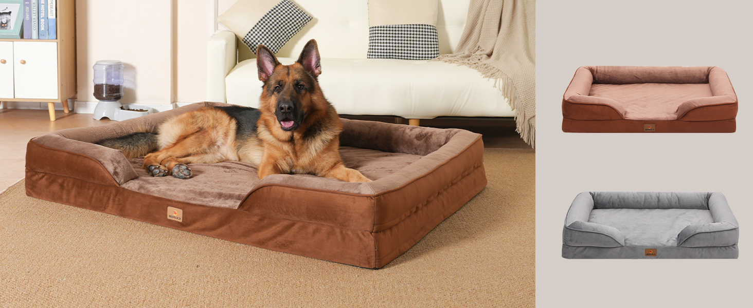 Ортопедичне ліжко для собак великих порід, ергономічне диван-лежанка з піною у формі яйця, водонепроникне, неслизьке, 134x106 см, сіро-коричневий колір