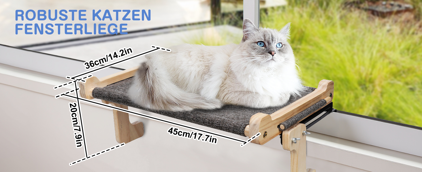 Котів гамак для вікна, лежанка для котів, міцна велика гамак для котів, дерев'яне ліжко для котів на вікно зі знімним товстим чохлом, зручне ліжко для котів на підвіконня, економне місце до 30 кг, чорний