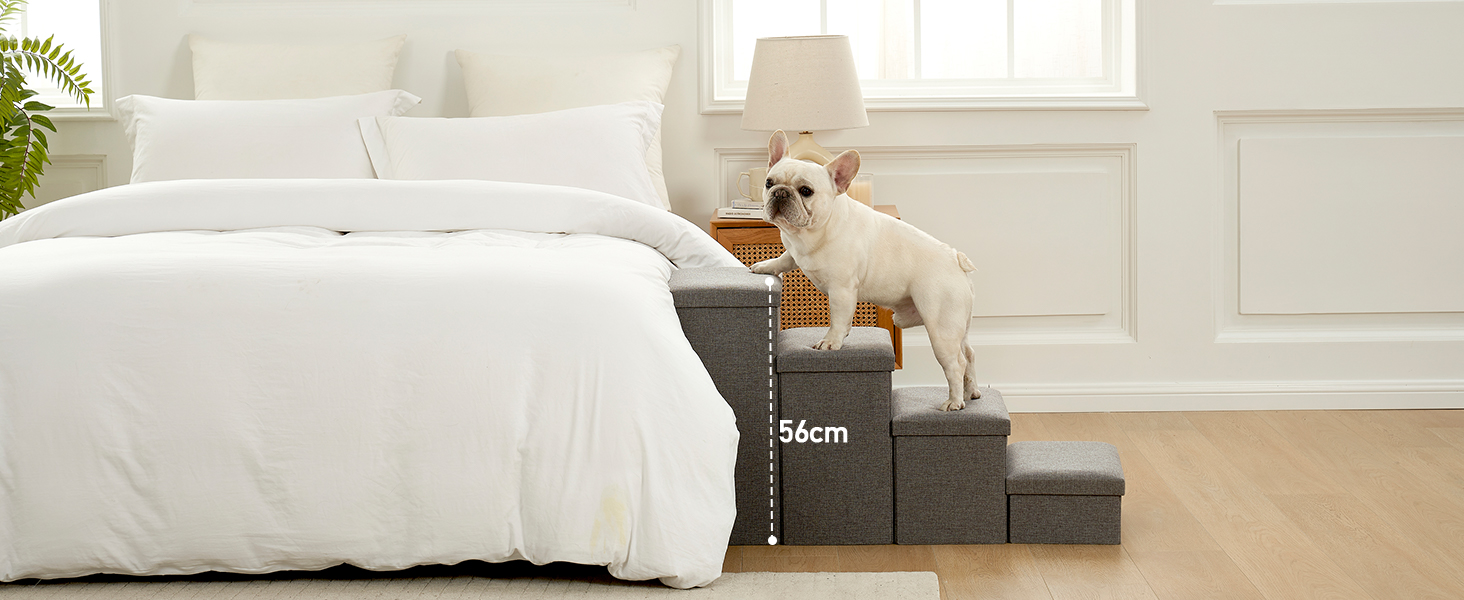 Сходинки для собак маленьких порід зі зберіганням, широкі, складані для ліжка та дивану, з неслизьким покриттям, вологостійкі (сірий, 43x97x56см, 4)