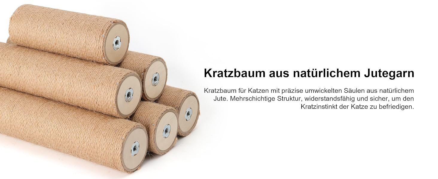Драбина-кіготь для котів FUKUMARU, 4 яруси, до стелі (251-274см), кріпиться до стіни, з джутової тканини та зручною гамаком, бежева