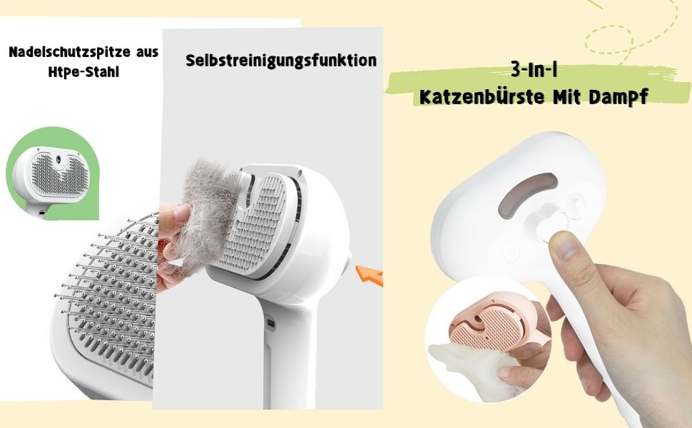 3-в-1 щітка для грумінгу тварин з парою та спреєм, для котів та інших домашніх улюбленців, видаляє відмерле волосся, самоочищення, вирівнювання (зелена)