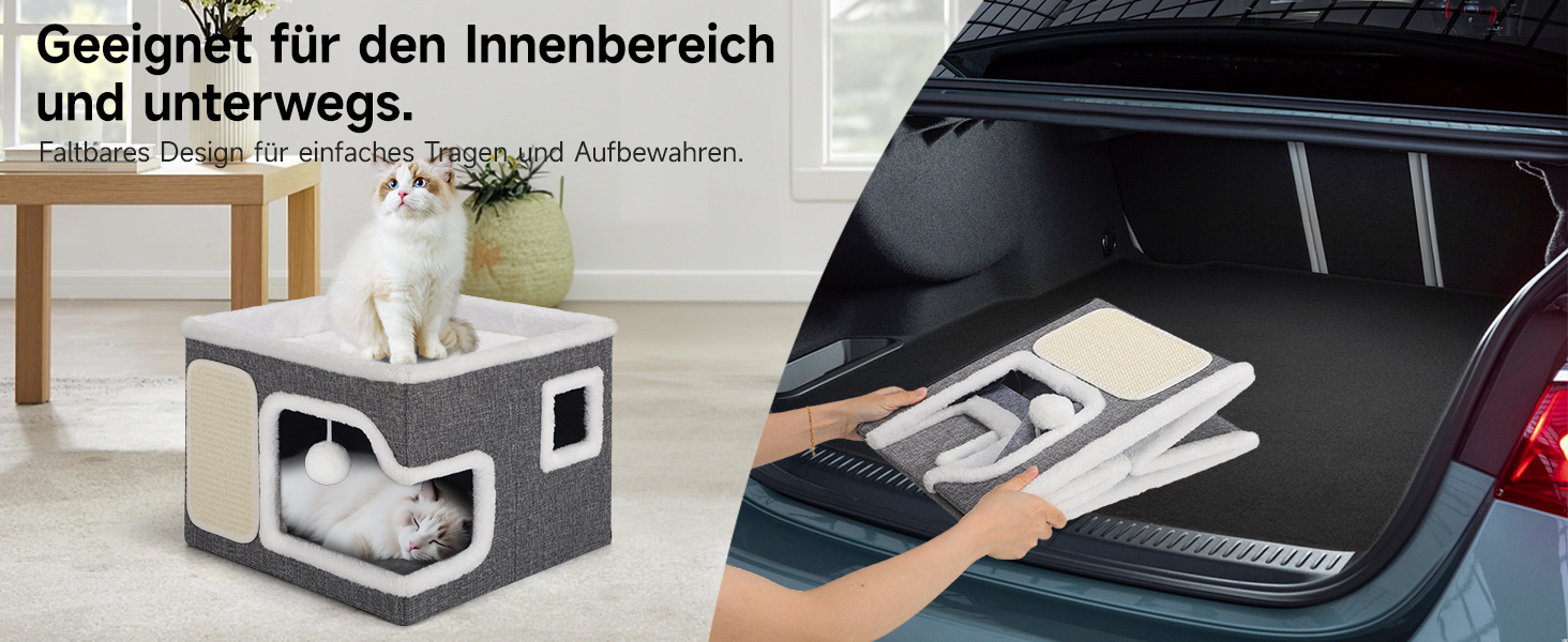 Кігтеточка-будиночок для котів Shikha, 2-ярусна, сіра, XXL, з ігровим м'ячиком, 61x45x32 см