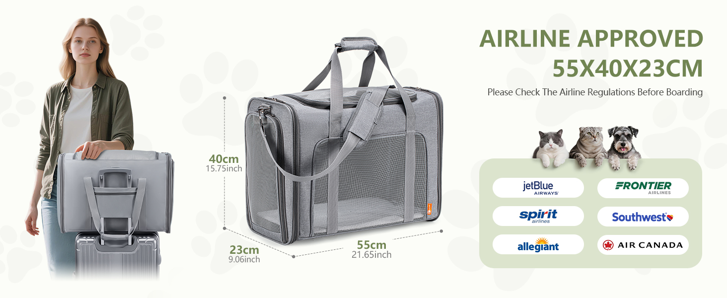 Транспортна сумка для собак Petsfit, 55x40x23 см, чорна, до 12 кг, для подорожей літаком (Eurowings, Lufthansa)