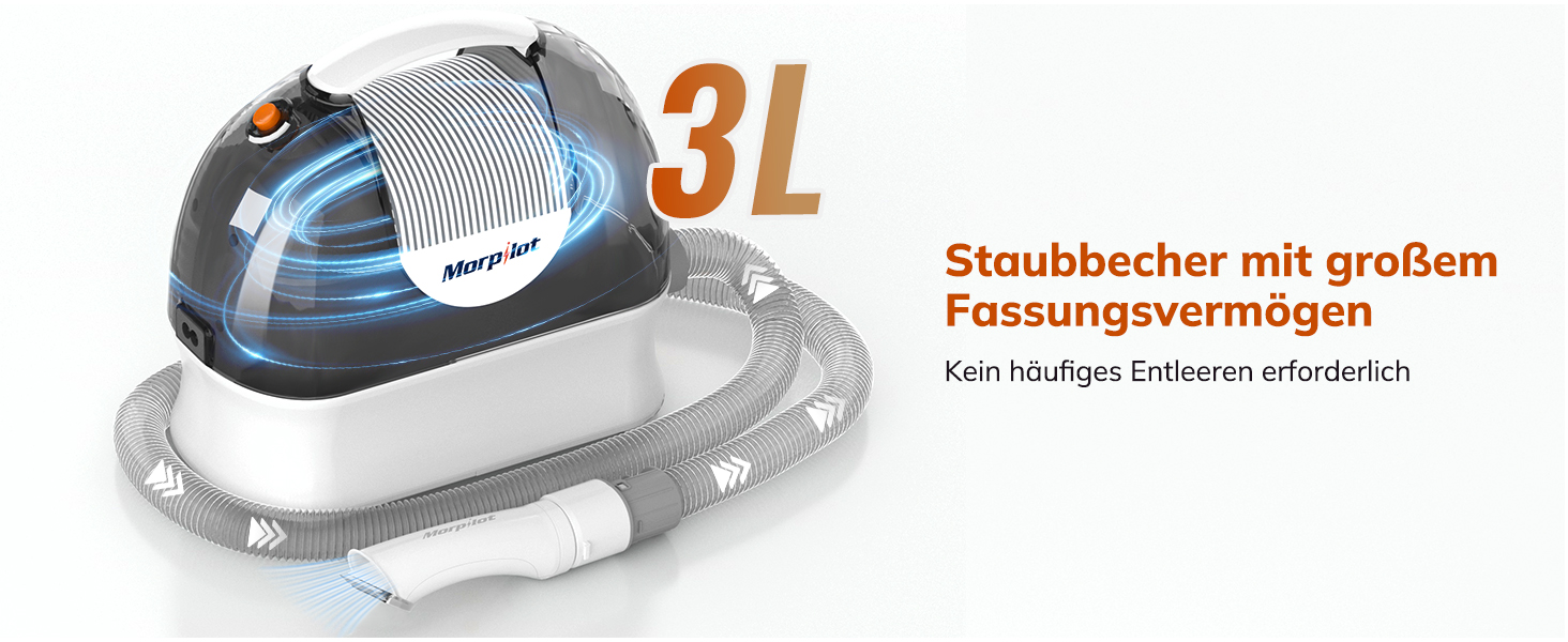 Електрична машинка для стрижки собак з пилососом Morpilot, 12000Pa, білий колір, з насадкою-щіткою, контейнер для шерсті 3L