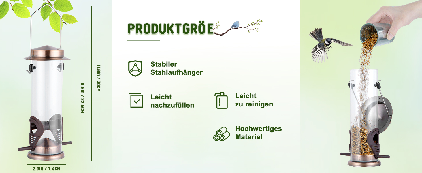 Годівниця для птахів Urban Deco з 2 годівницями, зелена, метал, 2 шт.