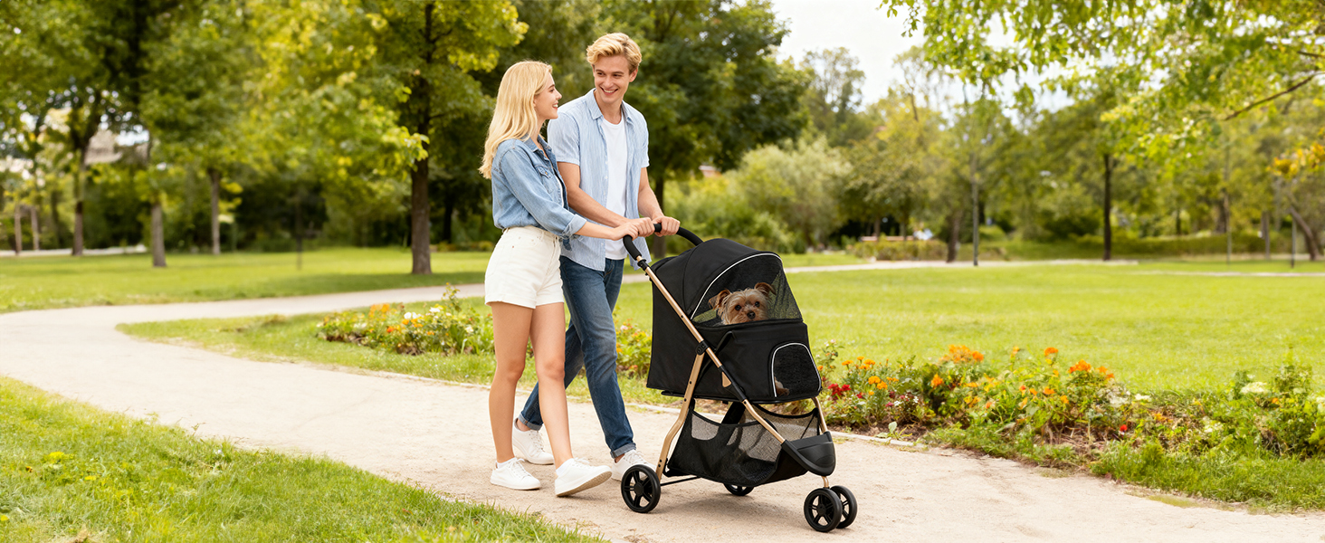 Візок для собак та котів YITAHOME 15 кг, 3 колеса, сітко-вікно, гальма, міцний, чорний