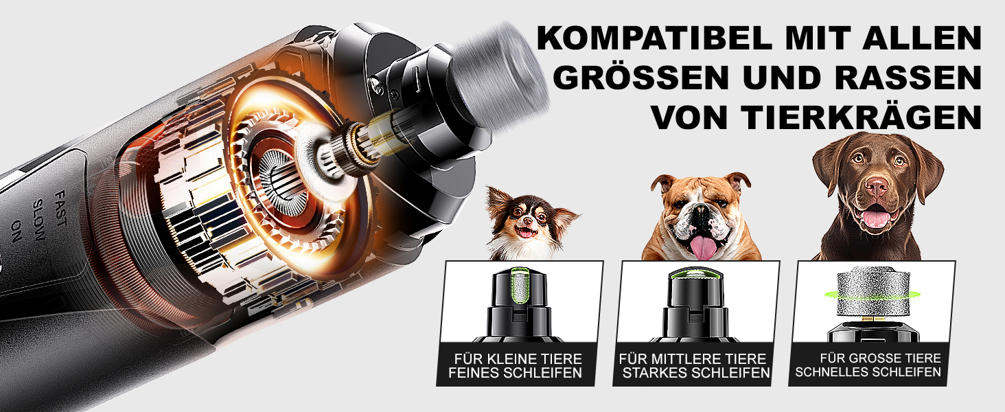 Електрична машинка для підстригання кігтів собак та котів: тиха, з LED-підсвіткою та 2 швидкостями | Перезаряджувана з 3 насадками та аксесуарами | Для безпечного догляду за кігтями