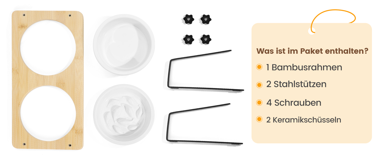 Набір мисок для котів PETTOM Anti-Schling з кераміки: піднята миска з нахилом 15°, бамбукова підставка, протиковзаюча, для вологого та сухого корму