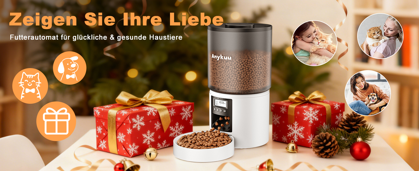 Автоматичний годівниця для котів та собак Anykuu 4L з таймером та контролем порцій. Автоматичний диспенсер для сухого корму з функцією запису (10с) для маленьких та середніх тварин, білий