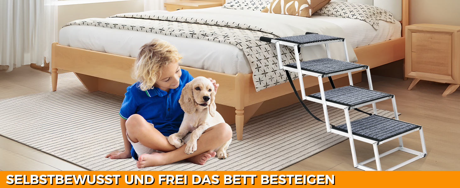 Сходинка для собак у машину: широка, 4 сходинки, з килимом, для великих собак, вантажівок та SUV (підтримка до 100 кг)