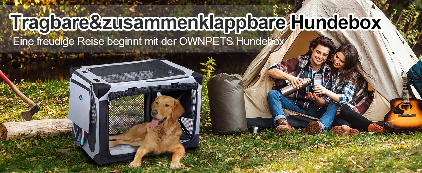 Складаний бокс для собак Ownpets L 81x58.4x58.4 см, переноска з водонепроникної тканини, з додатковою сумкою для зберігання