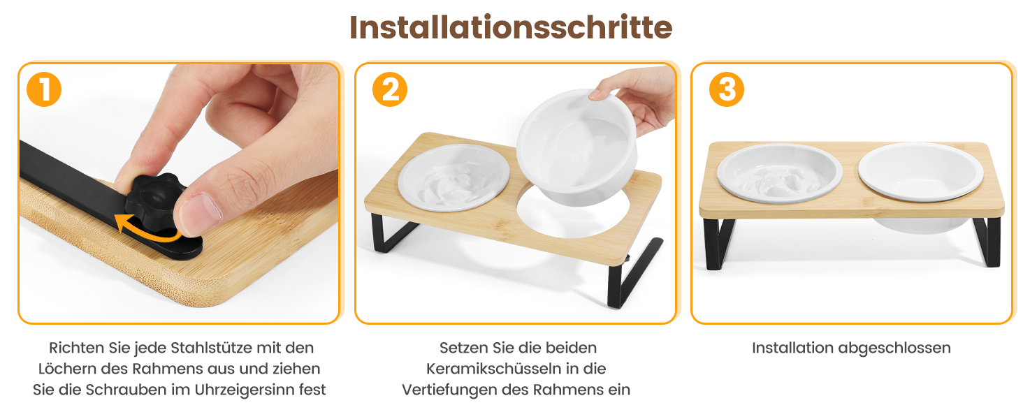 Набір мисок для котів PETTOM Anti-Schling з кераміки: піднята миска з нахилом 15°, бамбукова підставка, протиковзаюча, для вологого та сухого корму