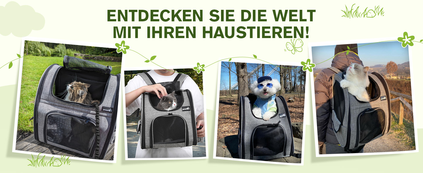 ПЕКЮТ Рюкзак для тварин з сіткою, переноска для кота/собаки, дихаюча та легка, водонепроникна, сіра (M)