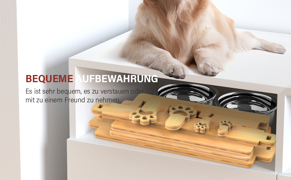 Підвищена годівниця для собак Vantic з підставкою, регульована годівниця для собак і котів, міцна годівниця-стійка з 2 нержавіюних мисок та неслизькими ніжками (для великих собак, бамбук)