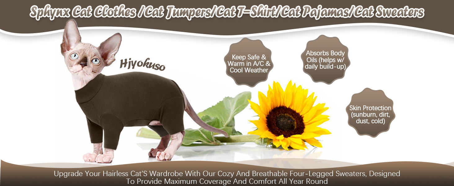 Одяг для котів, пуловер для Sphynx, Cornish Rex, Devon Rex, Peterbal (темно-коричневий, L)