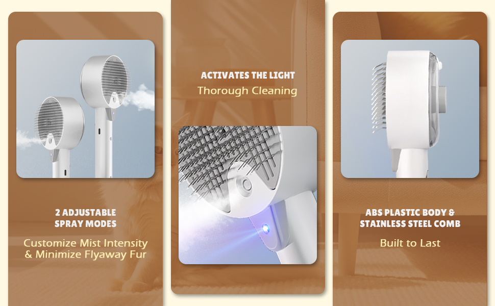 Парова щітка для котів 4-в-1, 4-в-1 парова щітка для котів з водою, видаляє шерсть з котів одним натисканням кнопки, щітка для вичісування шерсті для собак і котів (біла) (сіра)
