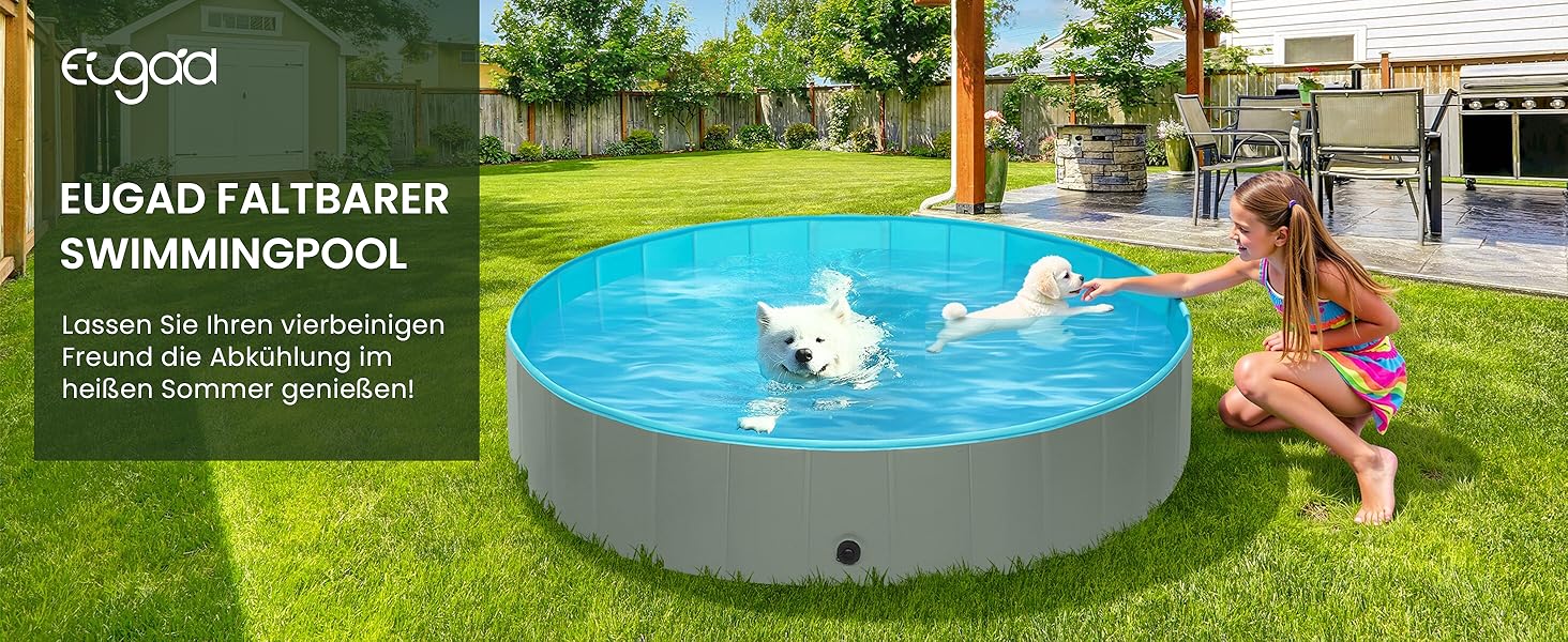 Басейн для собак EUGAD, складаний, 120x30 см, сірий. Плавальне озеро для собак, антиковзне PVC.