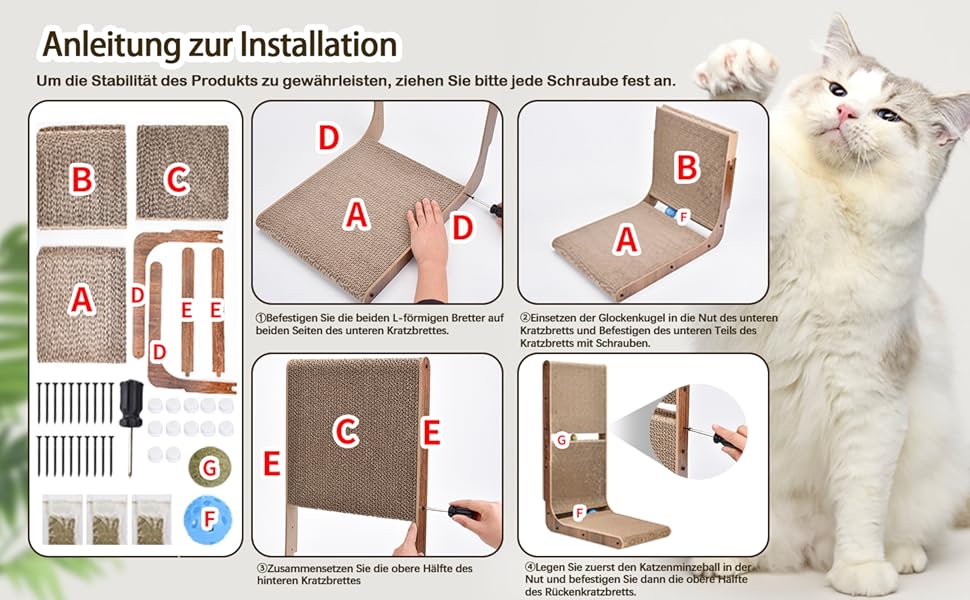 Кігтеточка для котів L-подібна з іграшкою, з картону, 69 см