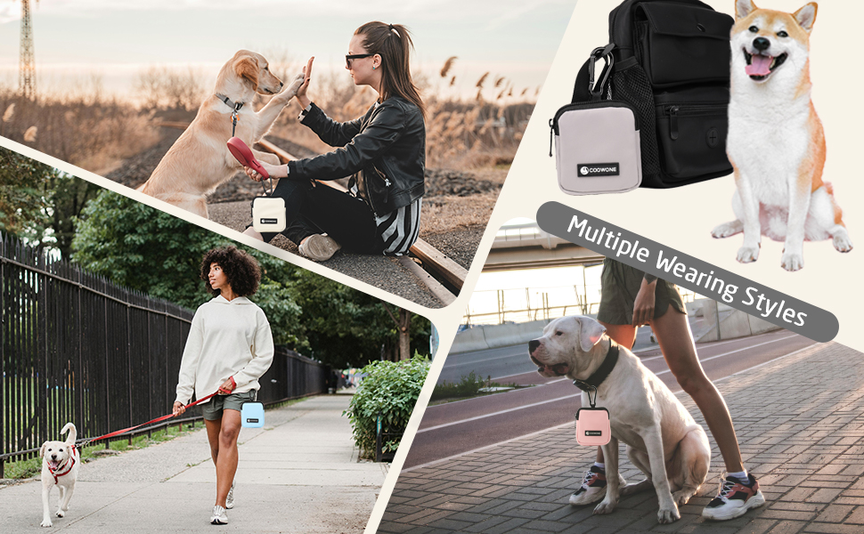 Сумка для ласощів для собак COOWONE з кликером для дресирування, водонепроникна, з тримачем для пакетів, чорна та сіра