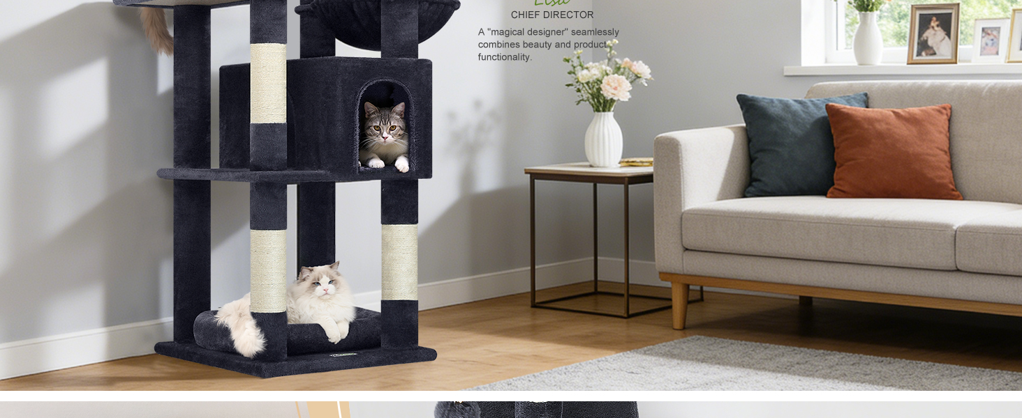 Комплекс для котів Globlazer з будиночками, лежаками та когтеточками, 189 см, XXL, темно-сірий