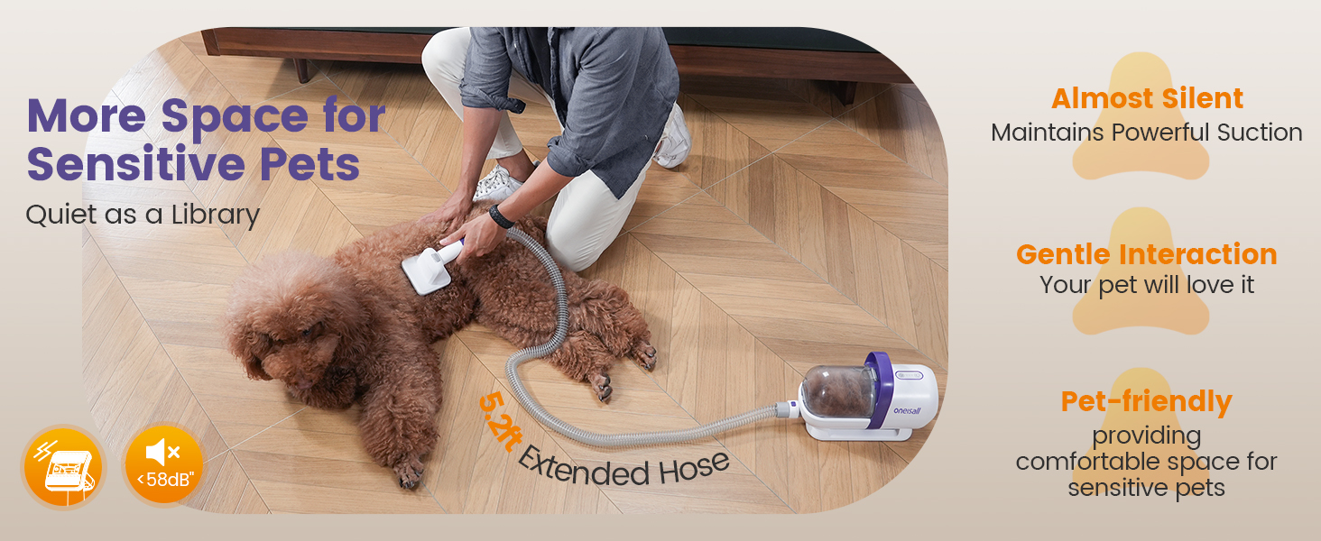 Набір для догляду за собакою Oneisall – пилосос для видалення шерсті з 4 насадками, фіолетовий