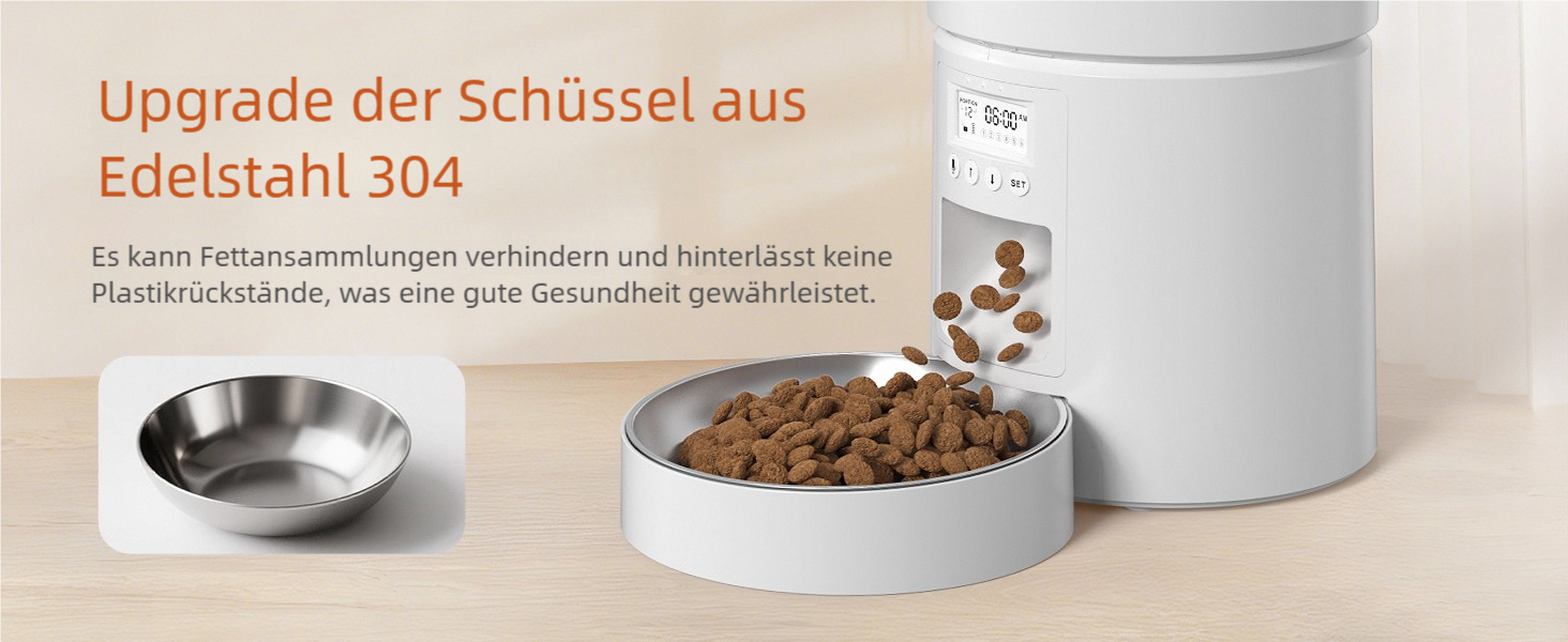 Автомат годівлі для котів 4.2L з програмуванням, з нержавіючою чашею, 6 прийомів їжі на день