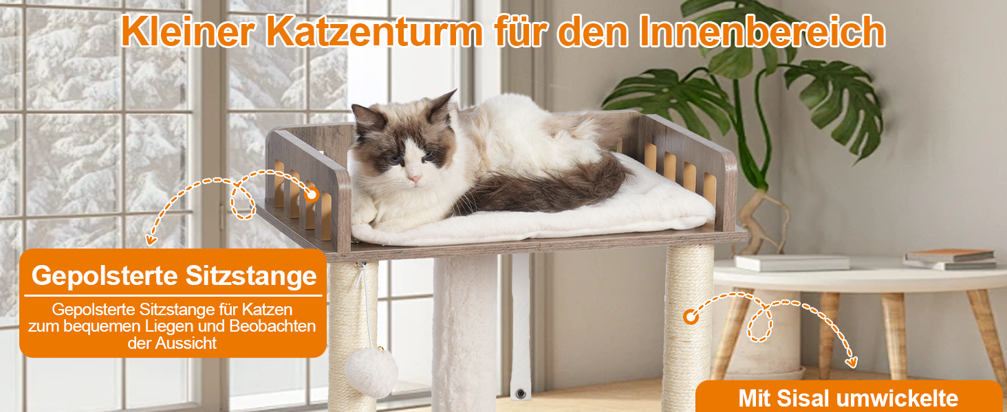 Дряпка для котів Heybly з платформою 30x50 см, когтеточка з будиночком та сизалевими стовпчиками, стабільна та безпечна для кошенят та середніх котів, колір: сіро-коричневий HCT007SSR (Greige)