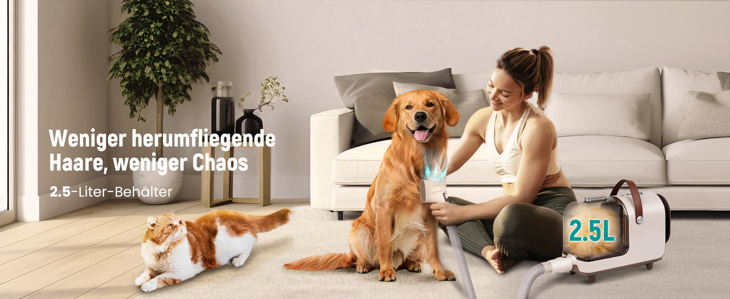 Машинка для стрижки собак HICHEE з пилососом, 13 kPa, професійний набір для грумінгу домашніх тварин, тиха машинка для собак та котів, 6 інструментів