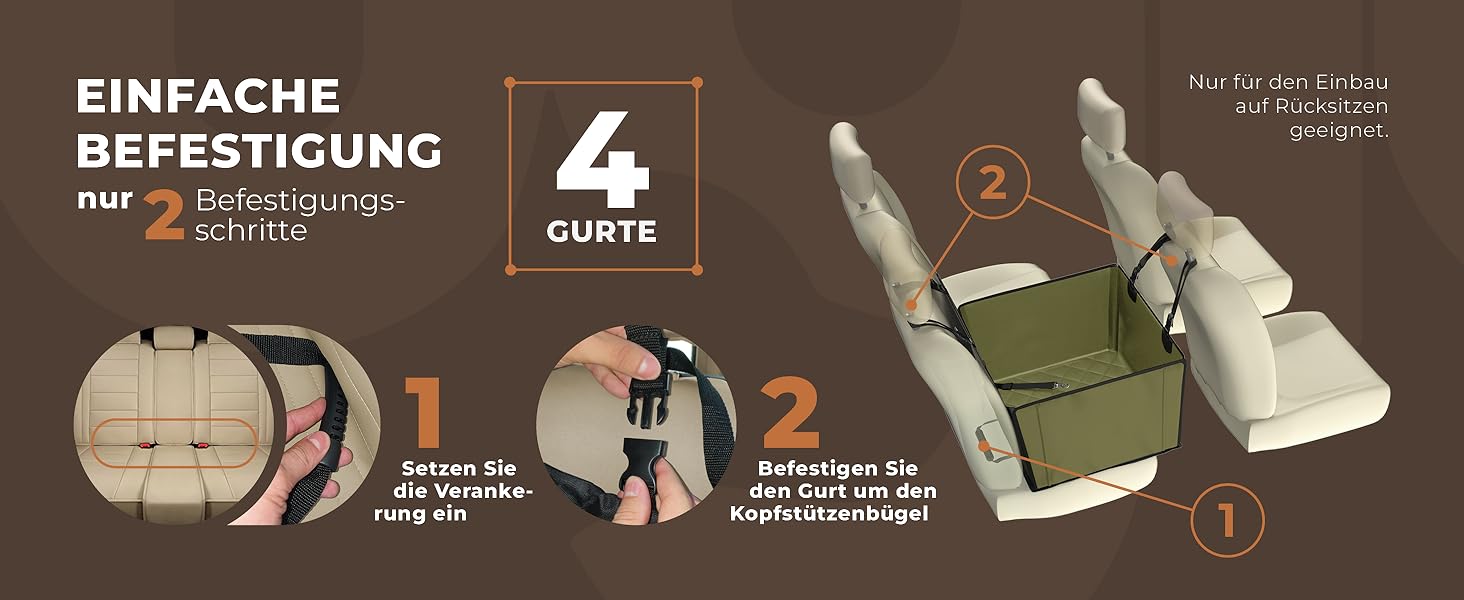 Автокрісло для собак WUGLO Extra Stabiler - міцне, водонепроникне, для собак середніх розмірів (M, Хакі)