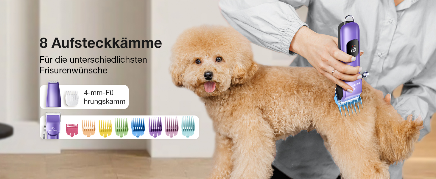 Набір для стрижки собак 3 в 1: машинка, тример для лап, для густого шерсті, тиха робота, фіолетовий