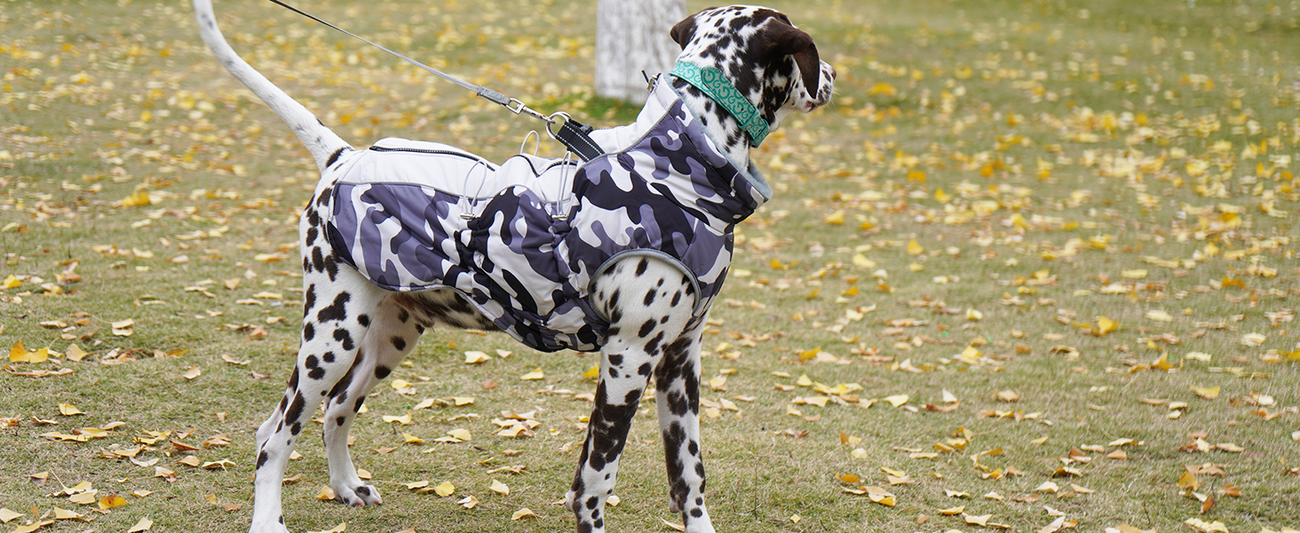 Водонепроникний теплий зимовий одяг для собак - куртка-манжетка з отвором для шлейки, армійський камуфляж, для собак маленьких, середніх та великих порід, з світловідбиваючими смугами, блискавкою (S, Абрикосовий)