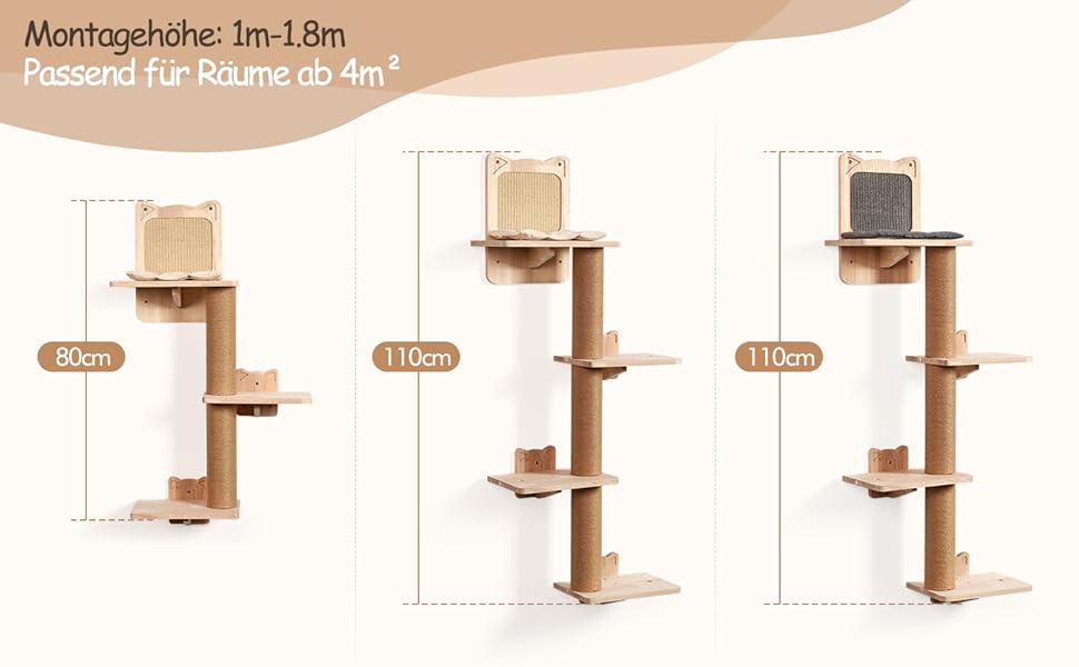 Кігтеточка для котів LitaiL Wandkratzbaum: 4 яруси, 110 см, з екошкіри, сірий колір